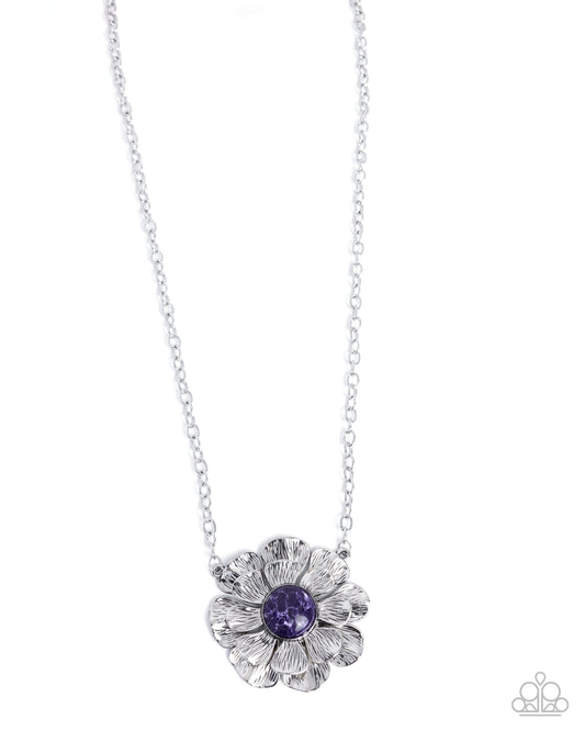 Floral Form - Purple Vibrant Stone Floral Pendant Necklace Paparazzi N3495