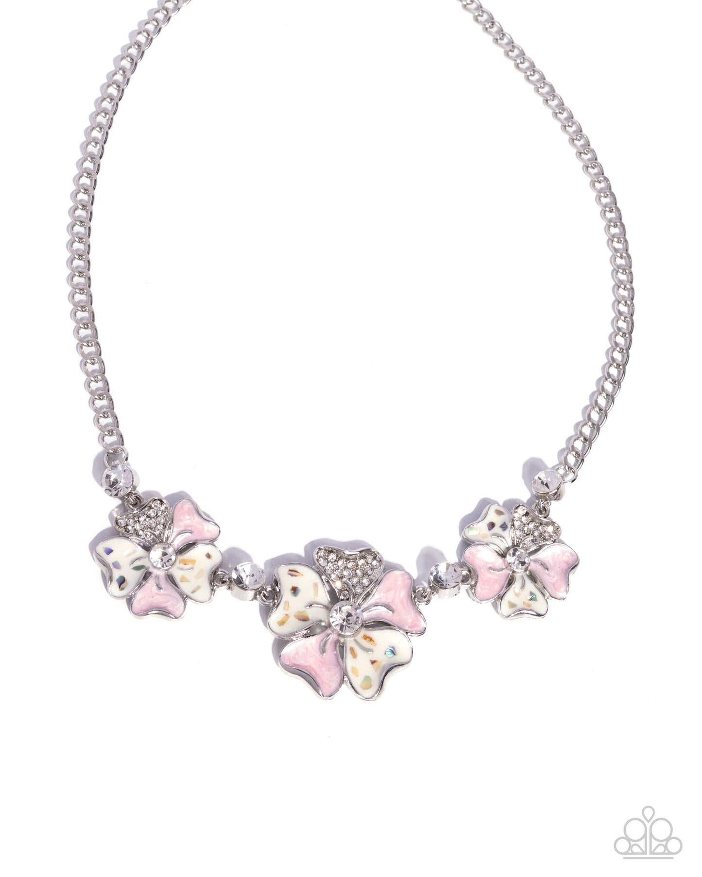 Whimsical Wayfare - Pink Pearly & White Painted Flower Necklace Paparazzi N3653