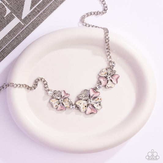 Whimsical Wayfare - Pink Pearly & White Painted Flower Necklace Paparazzi N3653