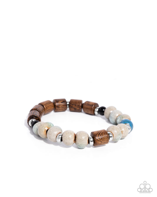 Greater WOOD - Multicolored Gray, Blue, Black Stone Bead Urban Bracelet Paparazzi B2282