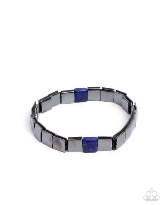 Sporadic Squares - Blue Lapis Stone & Gunmetal Stretch Urban Bracelet Paparazzi B2098