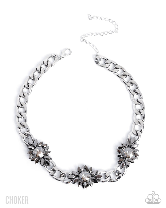 Industrial Intro - Silver Hematite Smoky Gem Choker Necklace Paparazzi N3645