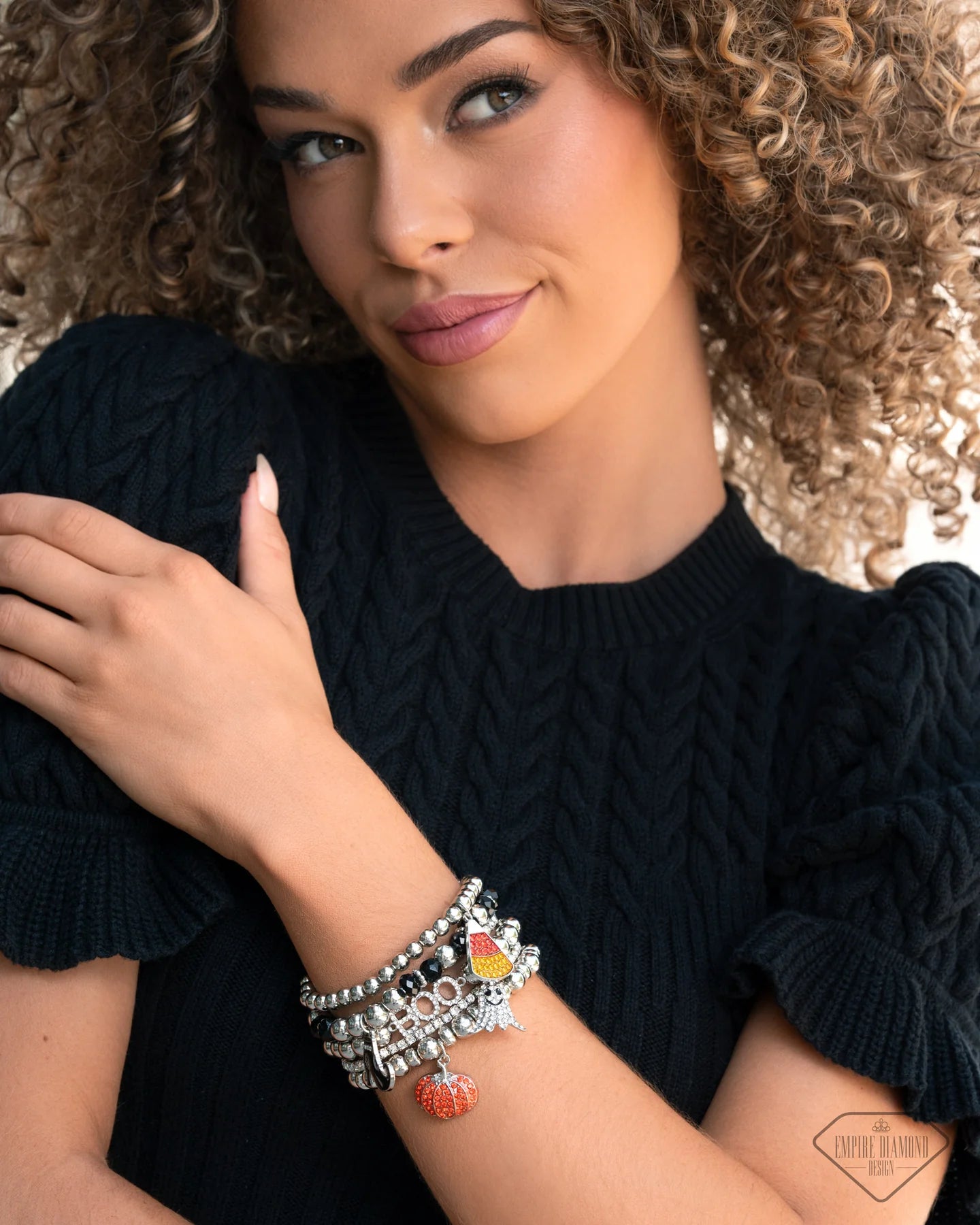 Spooky Shimmer - Multi Halloween Pumpkin Shoe Ghost BOO Black Silver Bead Stretch Bracelet Stack Empire Diamond Exclusive Paparazzi B2439