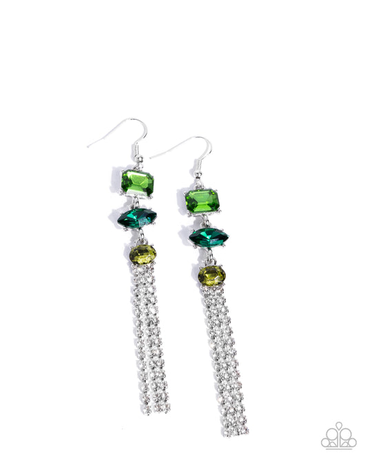Paparazzi Mismatched Moment - Green Multicolored Emerald & White Rhinestone Earring E3314