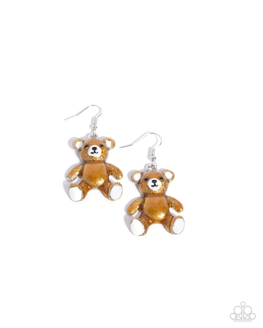 Teddy Trinket - Brown Teddy Bear Charm Style Earring Paparazzi E3015