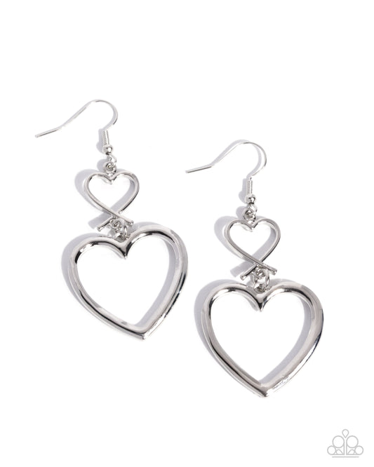 Paparazzi Sweetheart Symmetry - Silver Heart Earring E0749