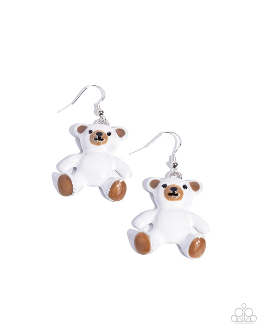 Teddy Trinket - White & Brown Teddy Bear Earring Paparazzi E2940