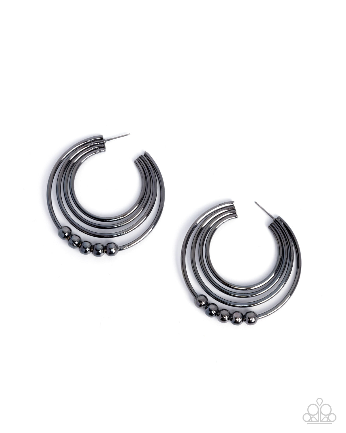 Paparazzi Layered Longevity - Black Gunmetal 2 Inch Hoop Earring E3447