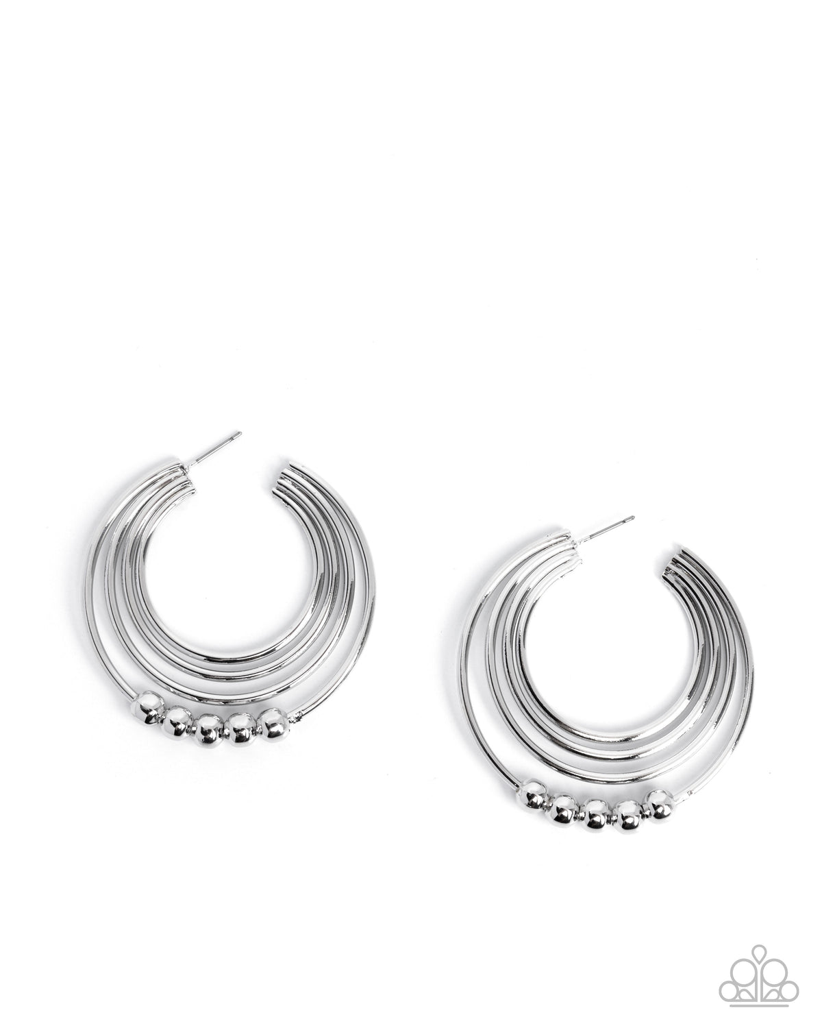 Paparazzi Layered Longevity - Silver 2 Inch Hoop Earring E3475