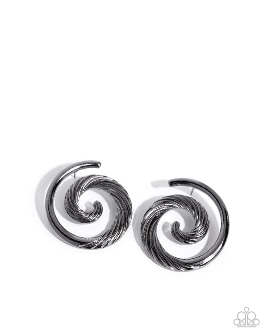 Paparazzi Spiral Silhouette - Black Gunmetal Spiral Post Earring E2903