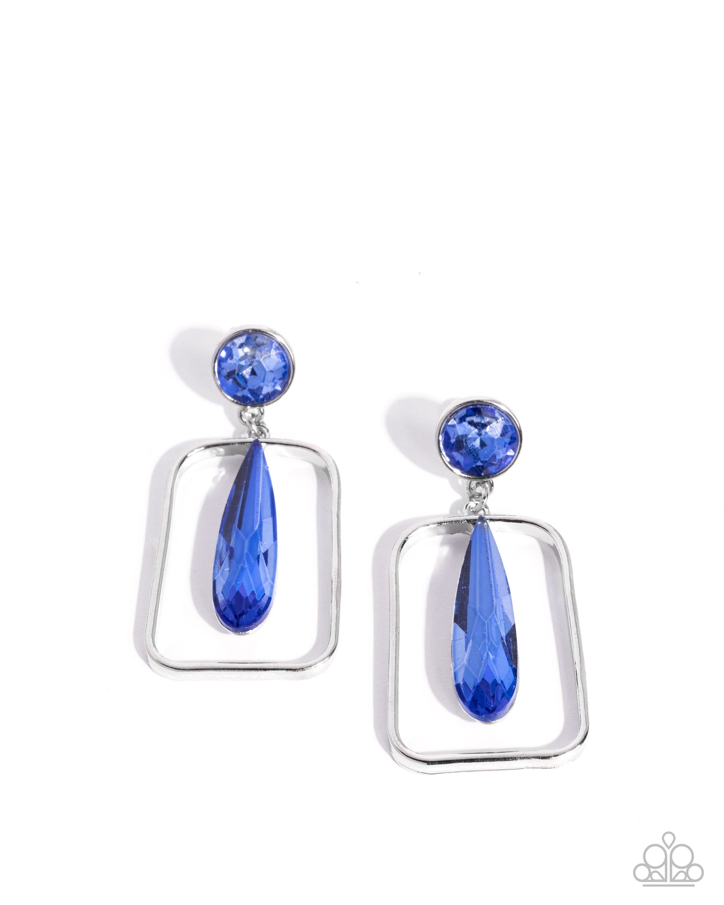 Paparazzi Future Framing - Blue Gem Silver Frame Earring E3256