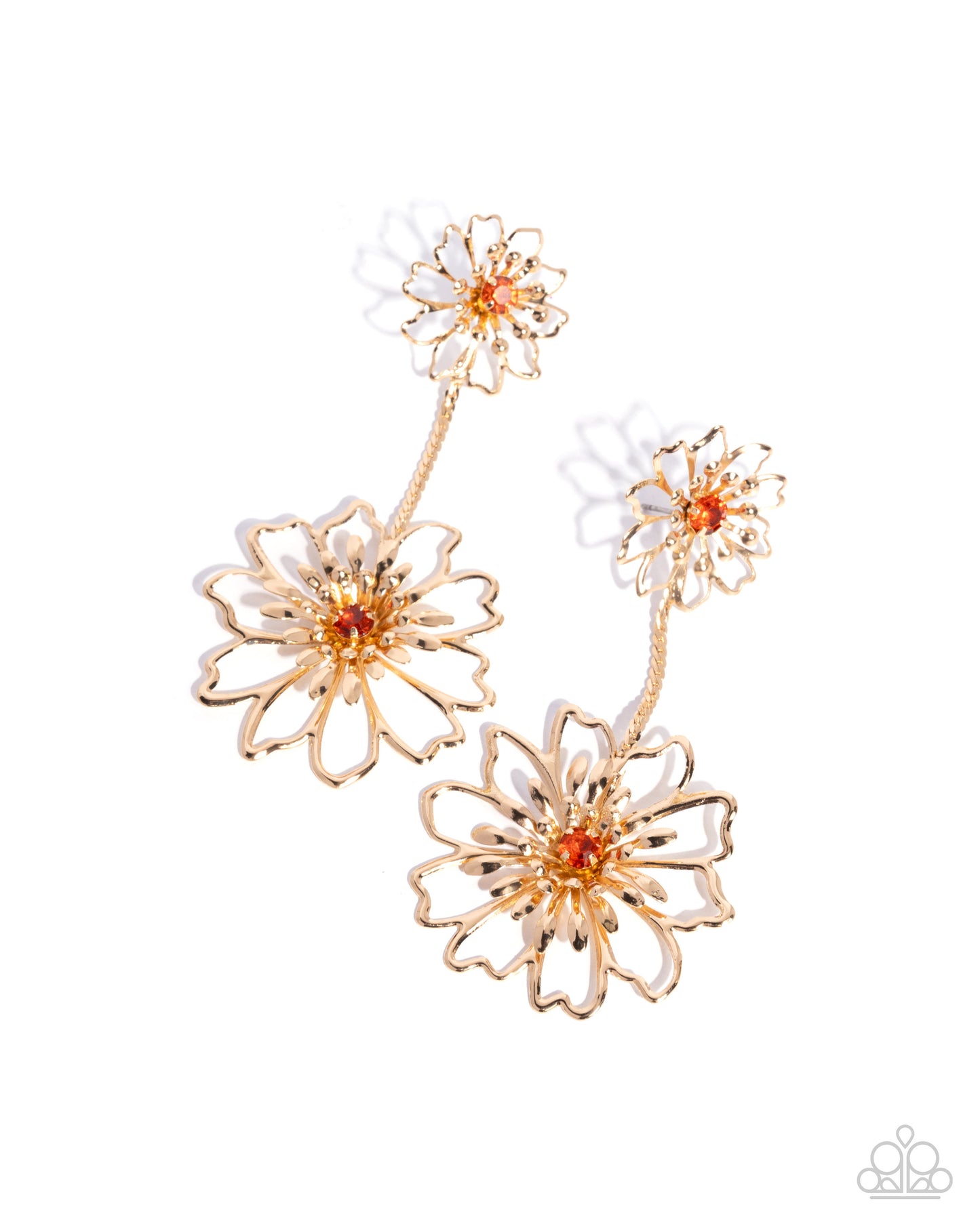 Wiry Whimsy - Orange Rhinestone Gold Flower Post Earring Paparazzi E3022