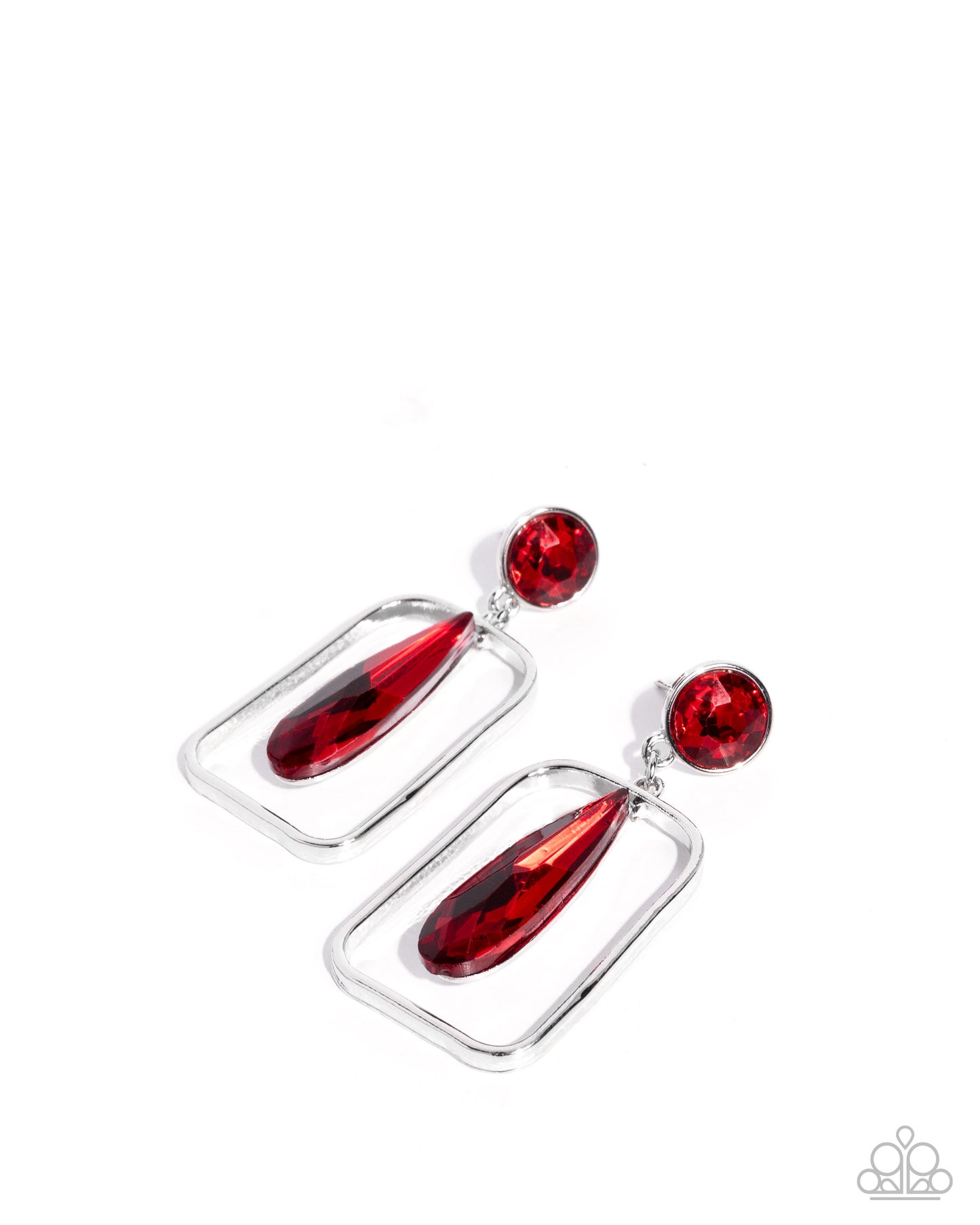 Paparazzi Future Framing - Red Gem Silver Framed Post Earring E3262