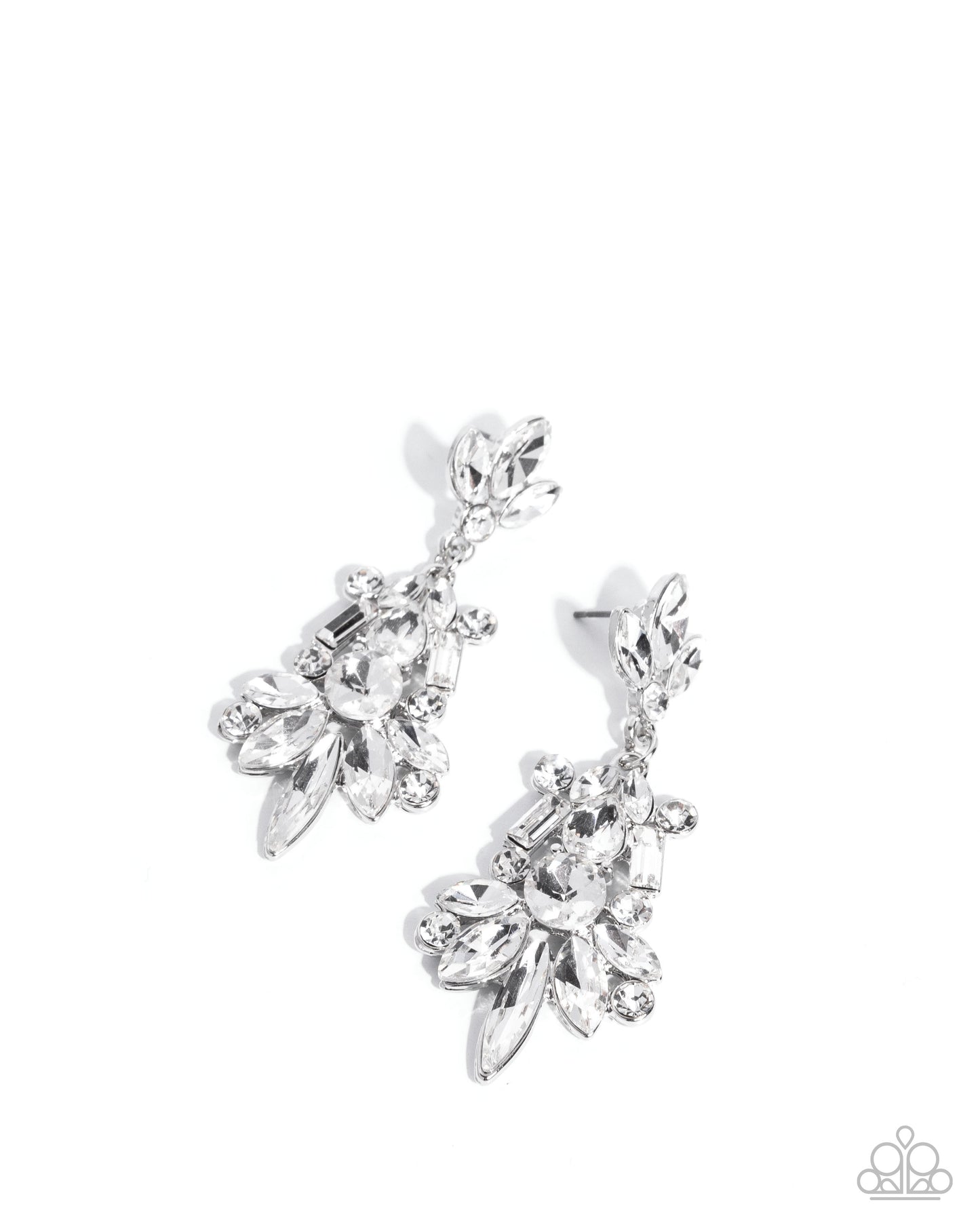 Paparazzi Complicated Class - White Rhinestone & Gem Statement Post Earring E3270