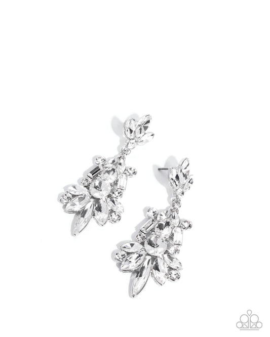 Paparazzi Complicated Class - White Rhinestone & Gem Statement Post Earring