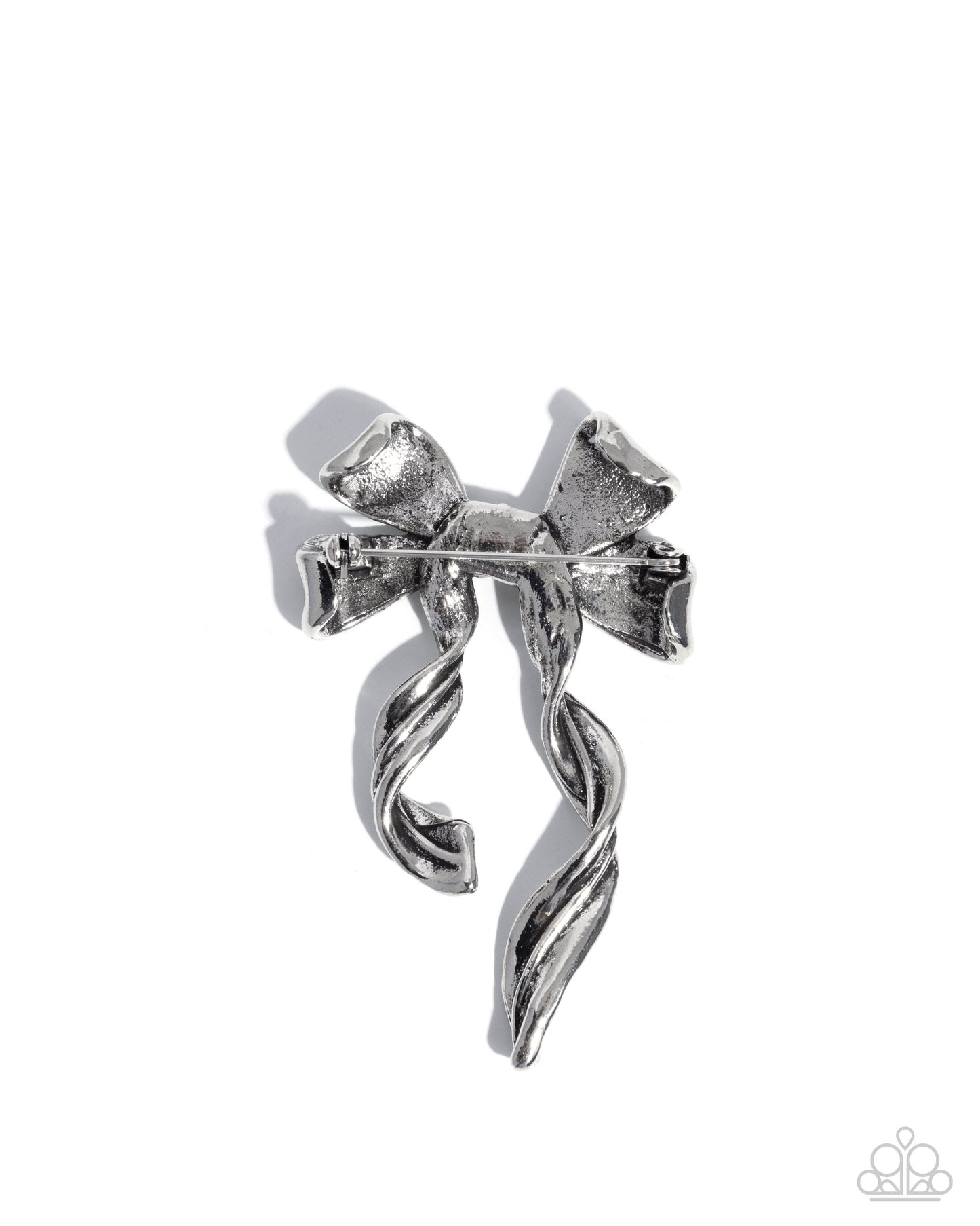 Bow Bonanza - Silver Curled Bow Brooch Lapel Pin Paparazzi BR006