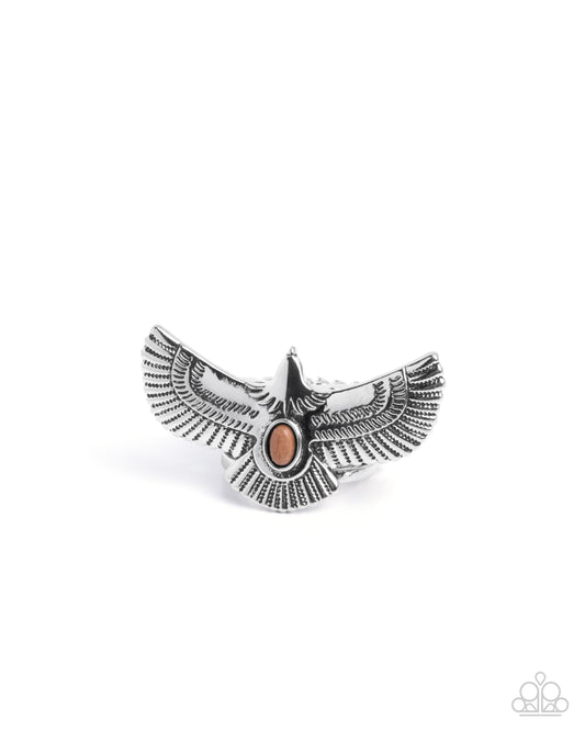 Adorable Arrival - Brown Stone Silver Eagle Ring Santa Fe Style Paparazzi R1012