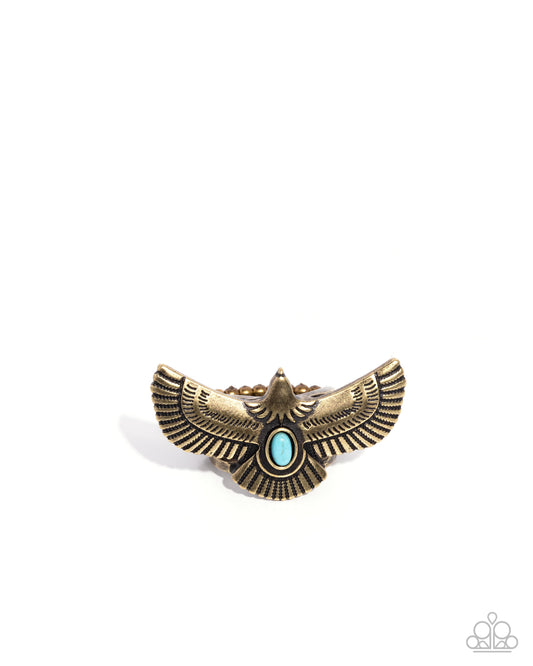 Adorable Arrival - Brass Bird Turquoise Stone Santa Fe Style Ring Paparazzi R1067
