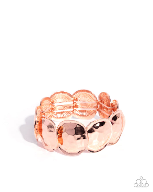Tortoise Texture - Copper - Shiny Copper Hammered Stretch Bracelet Paparazzi B2365