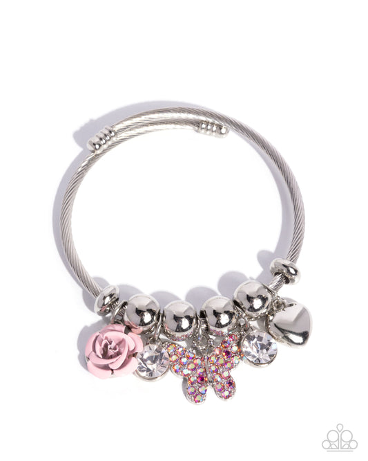 Windblown Whimsy - Pink Flower & Butterfly Cuff Bracelet Paparazzi B2378