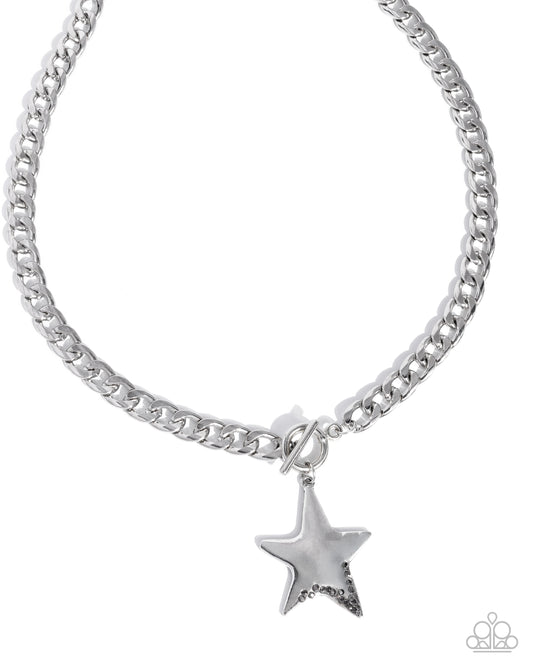 Stellar Spotlight - Silver Curb Chain, Hematite Rhinestone & Silver Star Necklace Paparazzi N3526