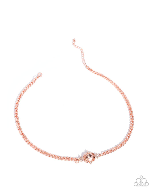 Paparazzi Majestic Memory - Copper - Shiny Copper Peach Oval Gem Necklace N3898