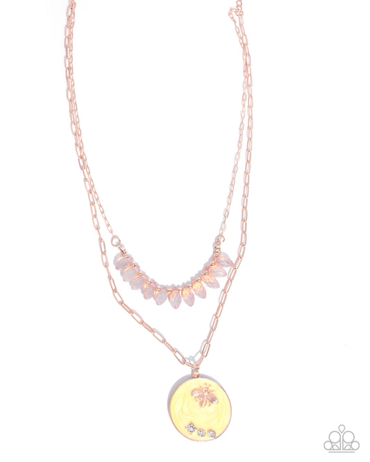 Paparazzi Bee Bravado - Yellow Disc & Rose Gold Bee Paperclip Chain Necklace N3733