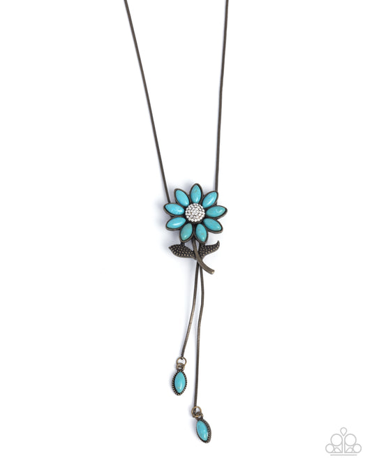 Floral Fidelity - Brass & Turquoise Stone Flower Bolo Necklace Santa Fe Style Paparazzi N3483