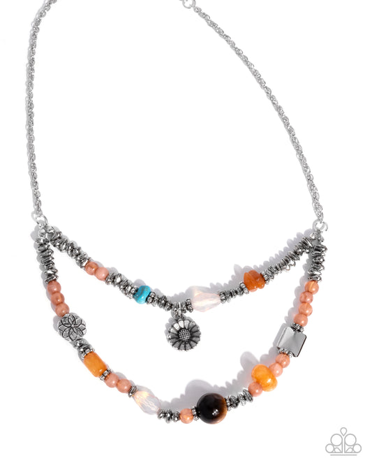 Blooming Barricade - Orange, Tiger's Eye & Turquoise Stone Necklace Paparazzi N3639