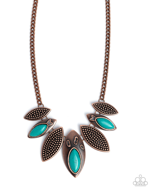Paparazzi Textured Tutelage - Copper - Antiqued Coper & Turquoise Colored Accent Necklace