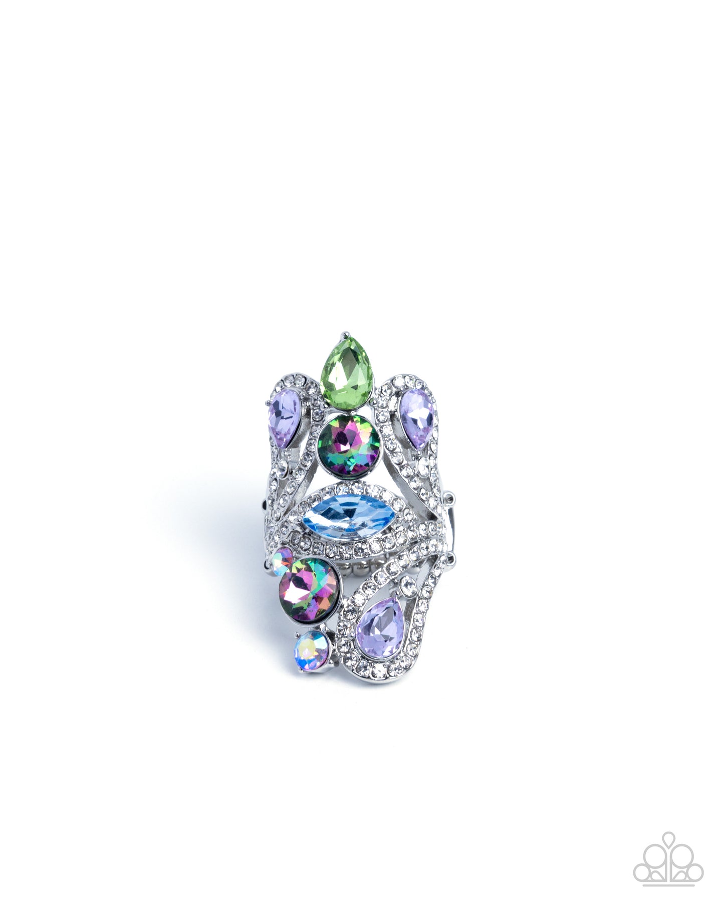 Paparazzi True Teardrops - Purple, Blue, Green UV Shimmery Gem Statement Ring R1400