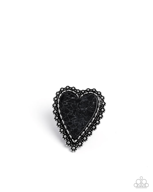 Affectionate Allegiance - Black Stone Heart Santa Fe Style Ring Paparazzi R1125