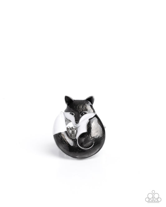 Fateful Fox - Silver Gray & White Fox Scandi Charm Ring Paparazzi R1111