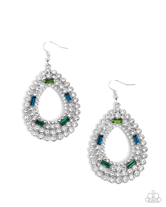 Paparazzi Teardrop Trust - Green Emerald, Light Green & White Rhinestone Earring