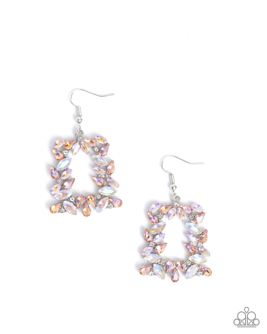 Paparazzi Fierce Frame - Orange Peach UV Shimmery Gem Silver Earring E3145