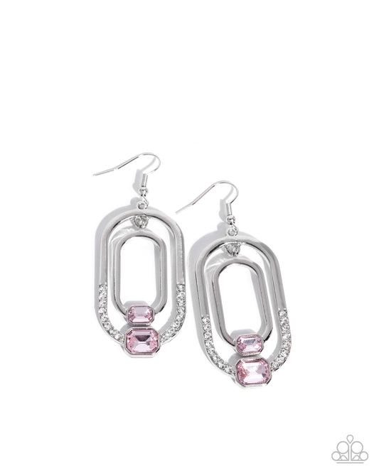 Paparazzi Opulent Operation - Pink - Light Pink Emerald Cut Gem Silver Earring