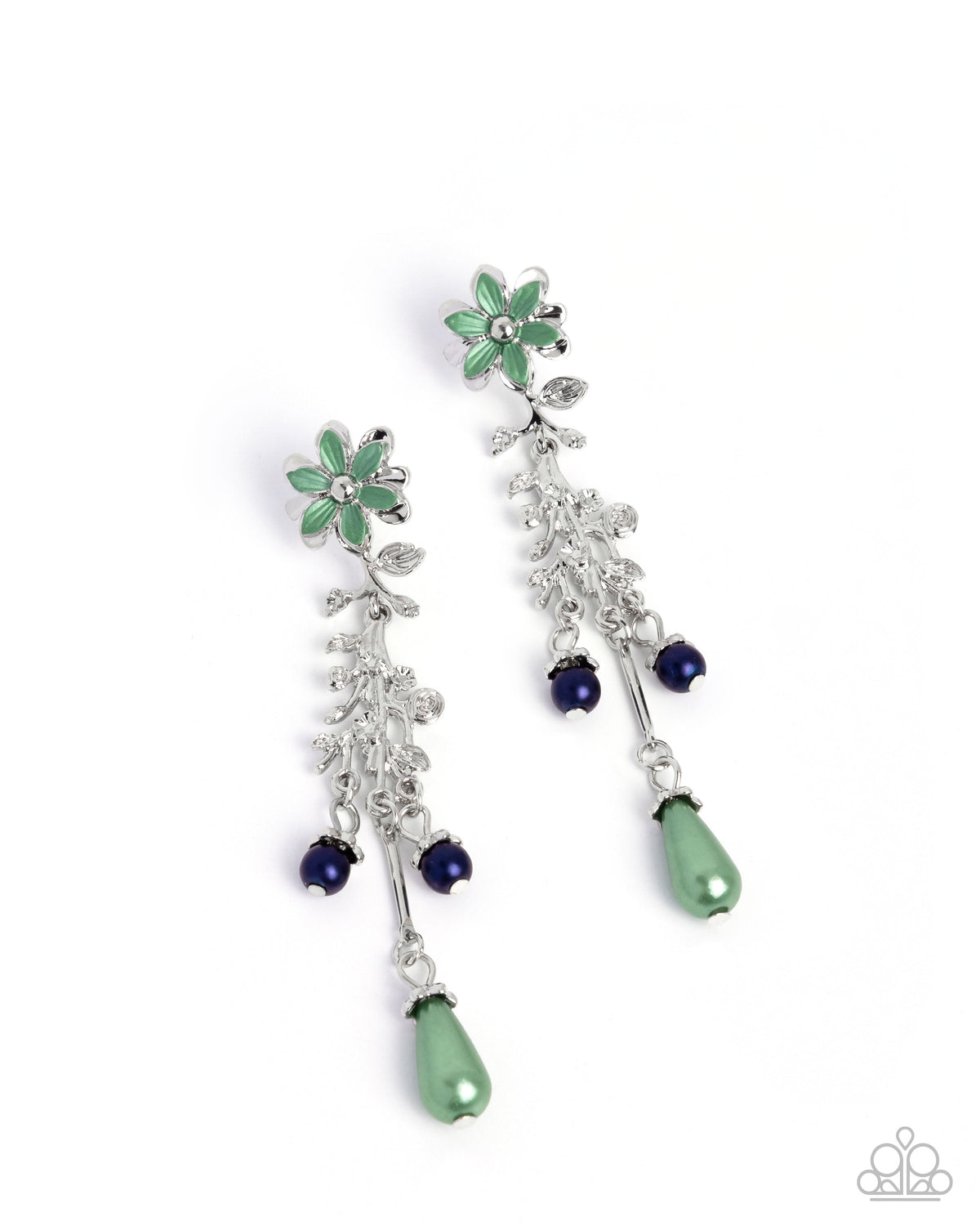 Paparazzi Ladylike Layers - Multi Kashmir Pearl Green Flower Post Back Earring E3501