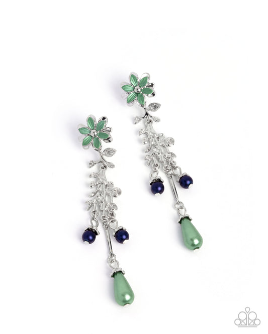 Paparazzi Ladylike Layers - Multi Kashmir Pearl Green Flower Post Back Earring
