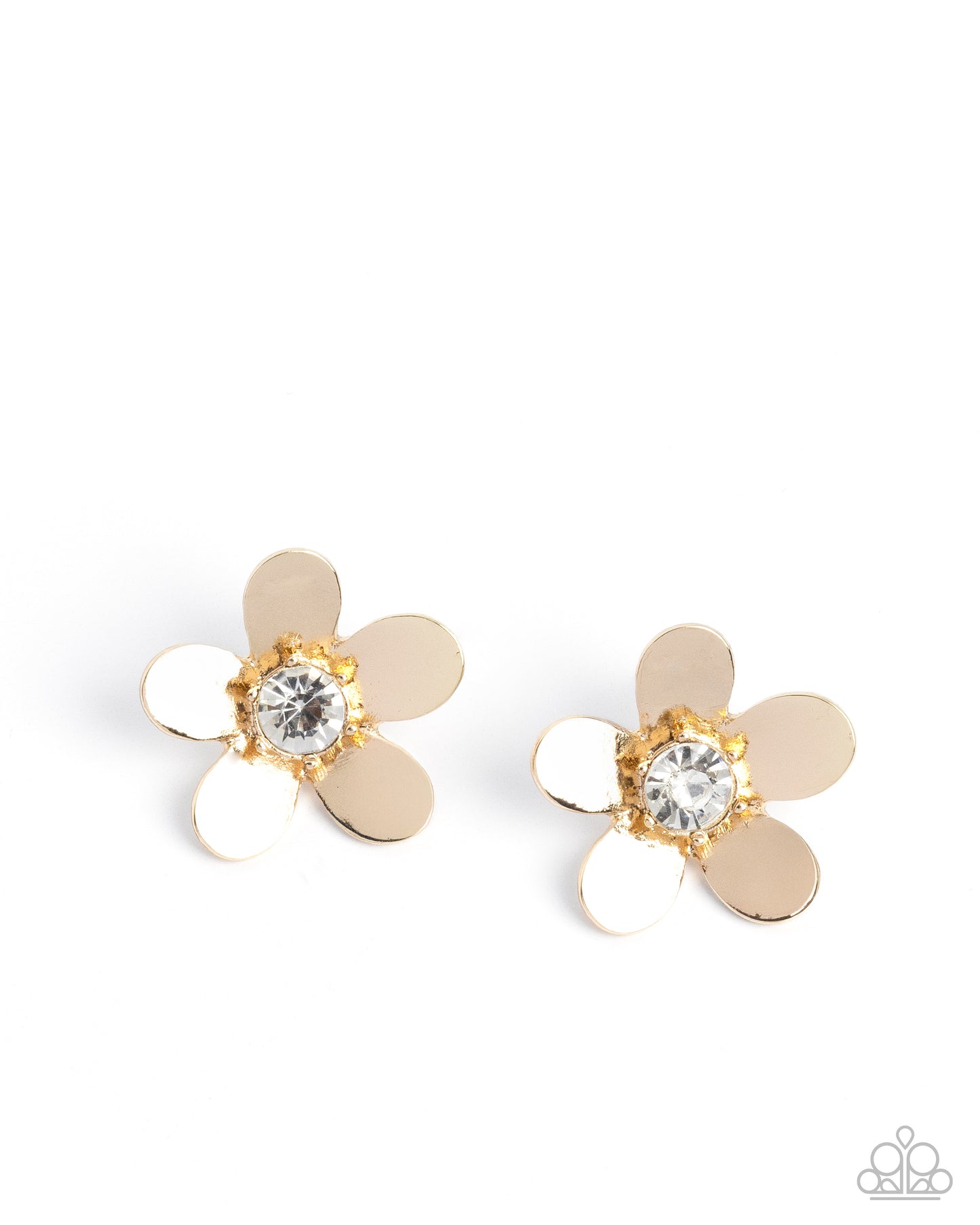 Paparazzi Blooming Boutique - Gold & White Rhinestone Flower Post Earring E1476