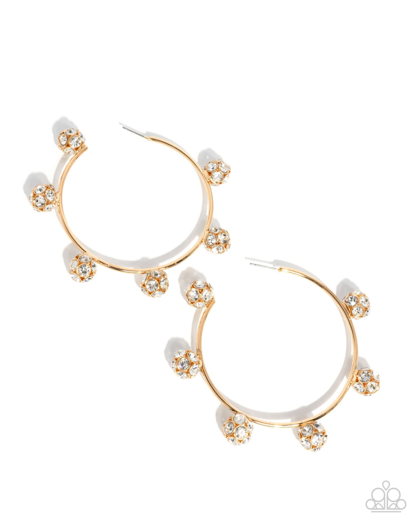 Paparazzi Ornamental Optimism - Gold & White Rhinestone Ornament Embellished 3 Inch Hoop Earring