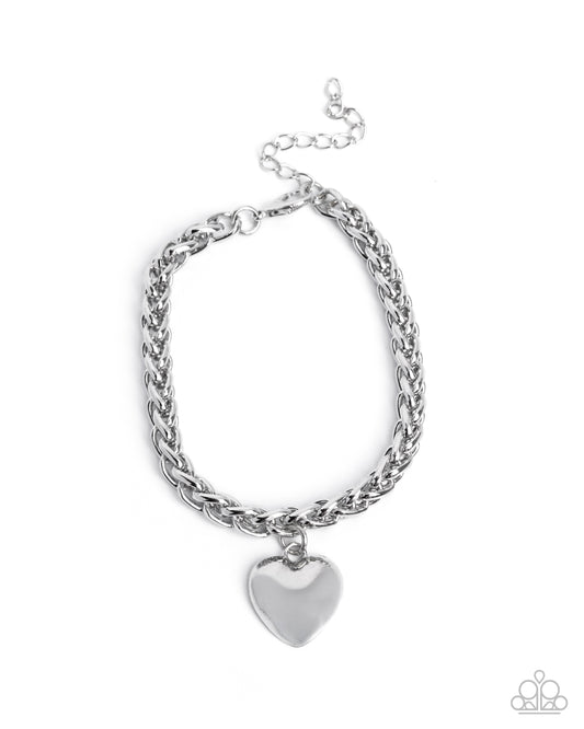 Dancing Damsel - Silver Heart Chain Bracelet Paparazzi B2427