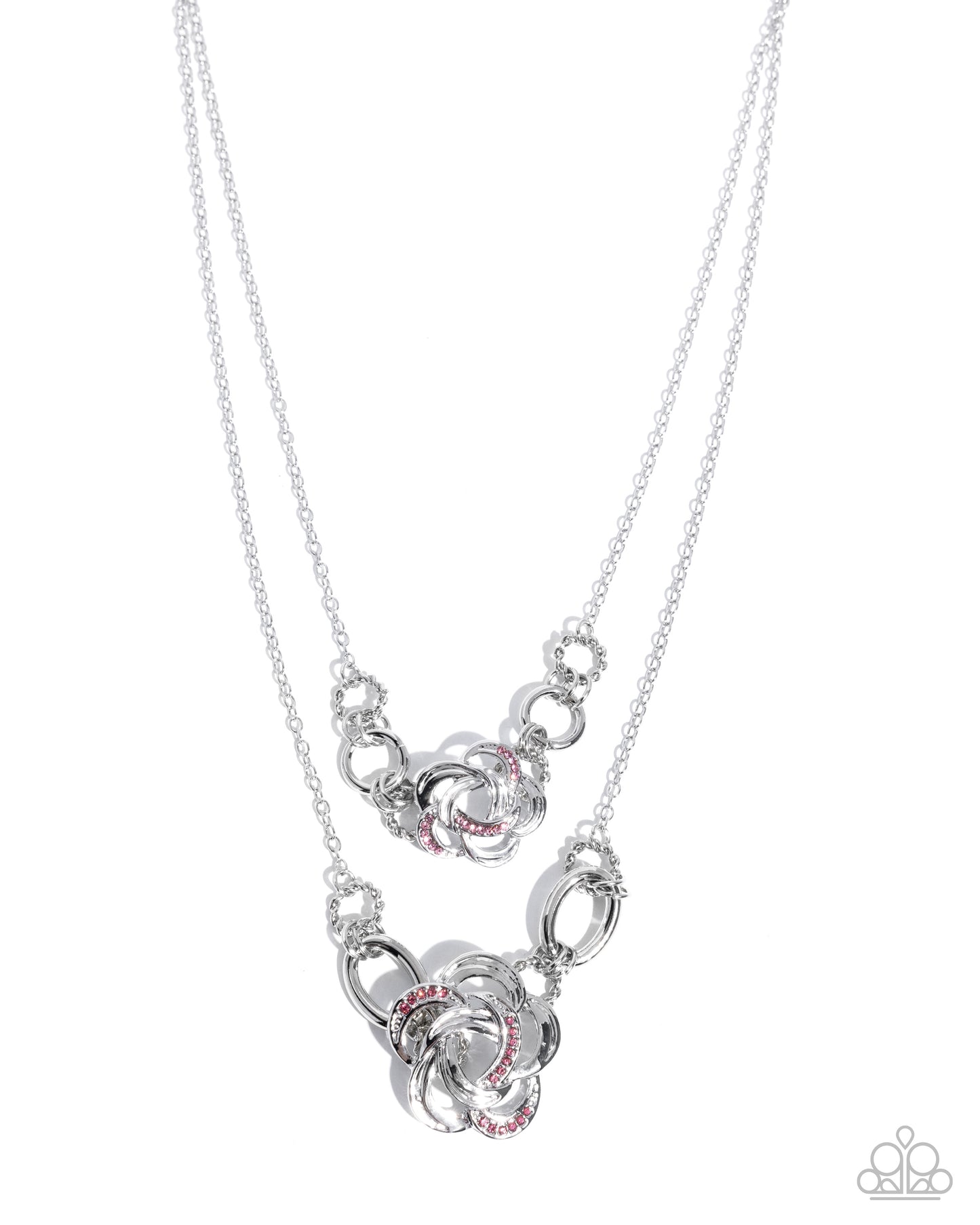 Remarkable Rose - Pink Rhinestone Flower Layered Silver Necklace Paparazzi N3625