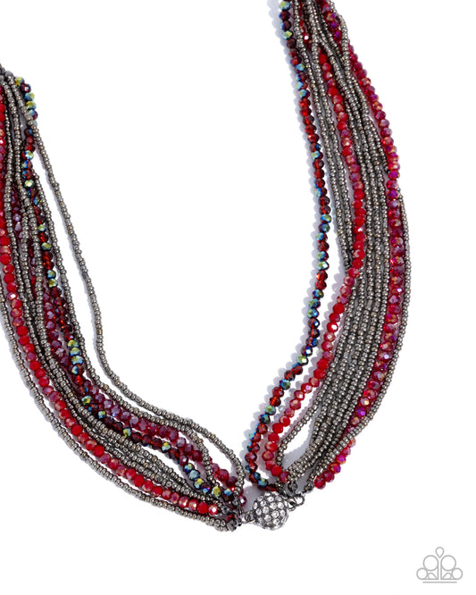 Rushing Radiance - Red Glassy & Opalescent Bead Multi Strand Necklace Paparazzi N3554