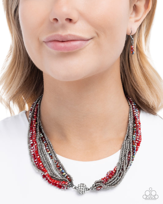 Rushing Radiance - Red Glassy & Opalescent Bead Multi Strand Necklace Paparazzi N3554