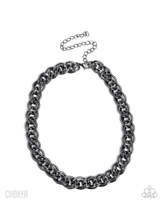 Paparazzi Lustrous Links - Black Gunmetal High Sheen Chain Choker Necklace N3901