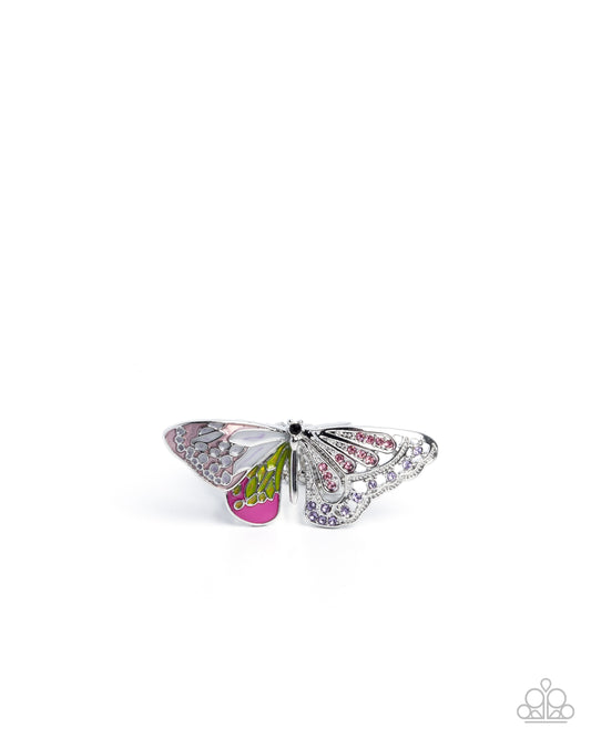 Carefree Canvas - Pink, Fuchsia, Light Pink, Lime Cream Silver Butterfly Ring Paparazzi R1138