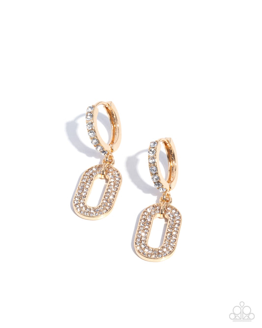 Paparazzi Next-Level Luminescence - Gold & White Rhinestone 5/8 Inch Hoop Earring E3315