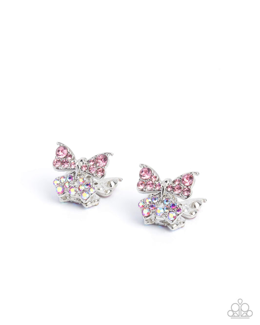 Paparazzi Aerial Apprentice - Pink Light Rose & Light Rose Iridescent Butterfly Hinge Earring E3146