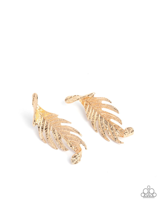 Paparazzi Leafy Lure - Gold Leaf Post Earring E1230