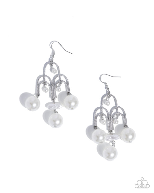Patient Pearls - White Pearl Silver Chandelier Style Earring Paparazzi E3020